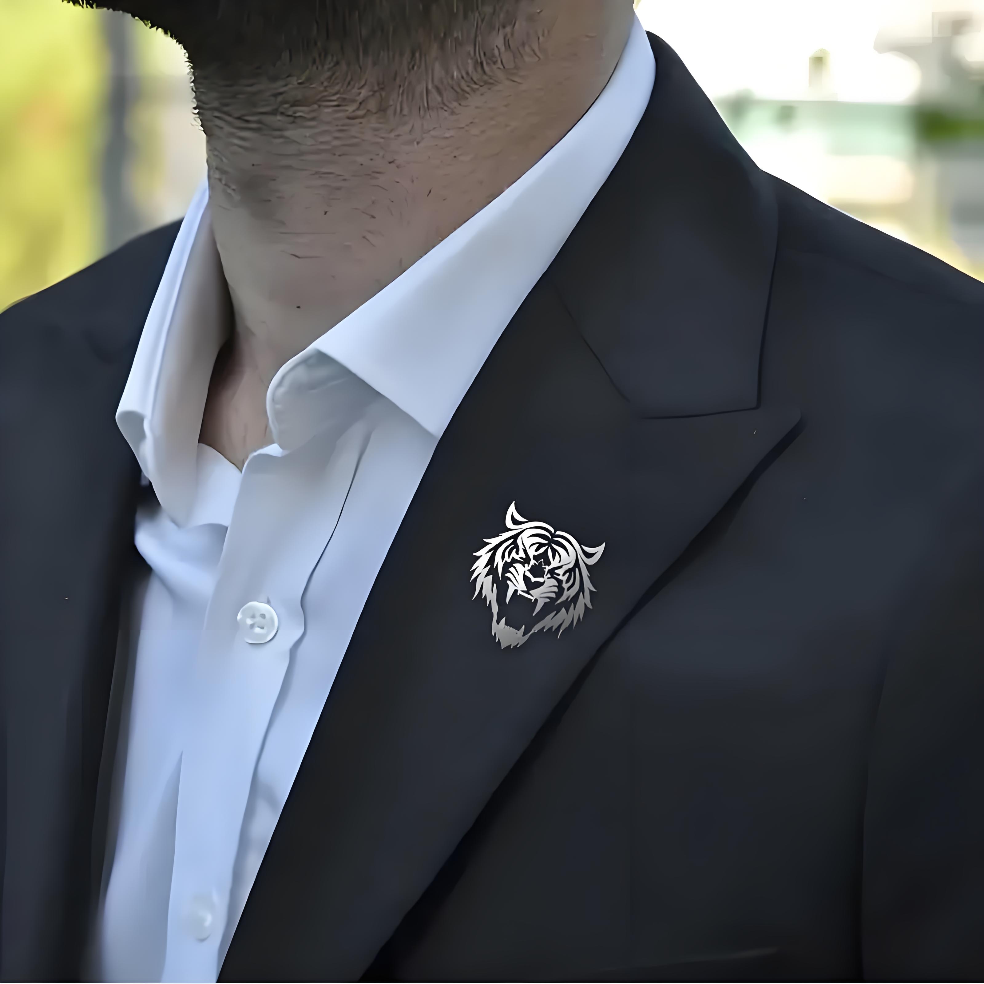 Tuxedo Lapel Pin - Men's Stainless Steel Tiger Head Lapel