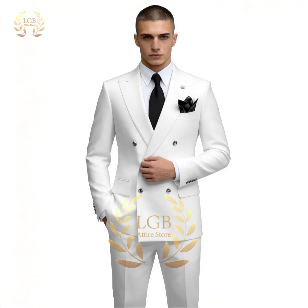 Men'S Formal Dinner Wear - Men's White Double Breasted Suit 2-Piece