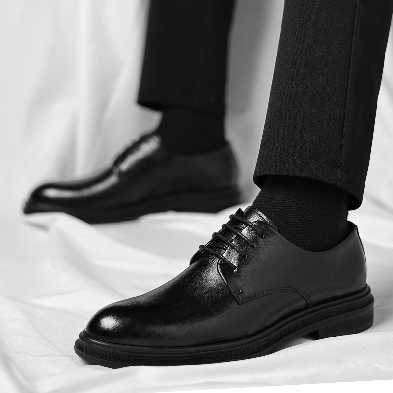 Formal Men Daily Wear Shoes - Mens Black Textured Leather Pointed Toe