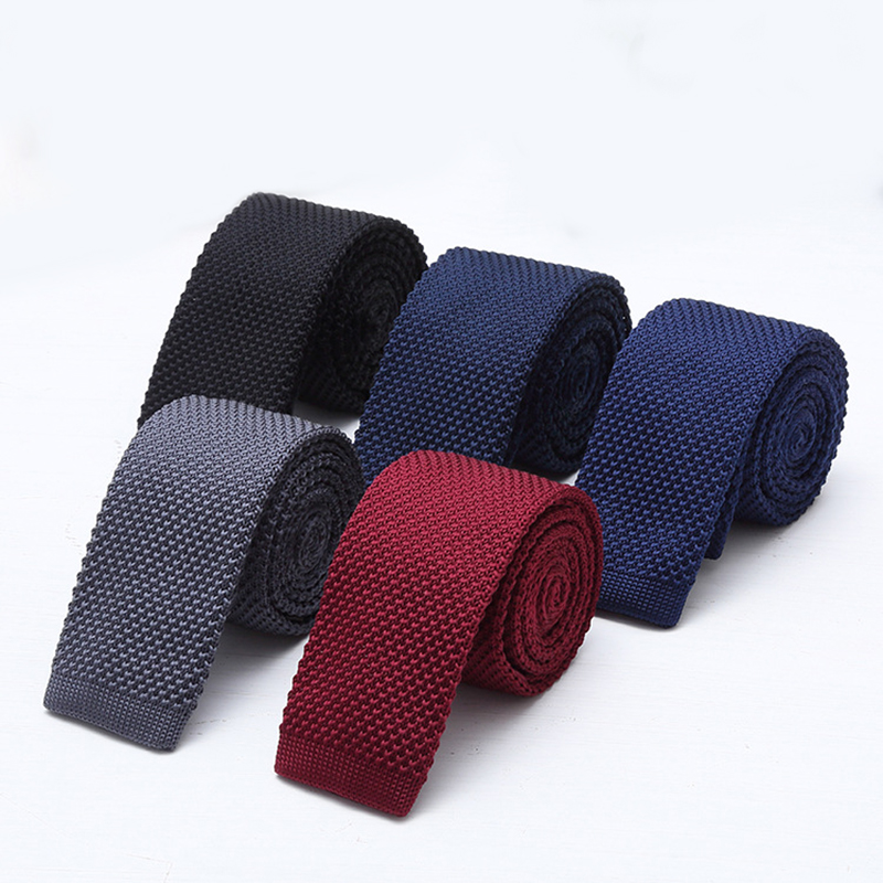 Men'S Formal Wear Ties - 6cm Solid Black White Knitted Neck