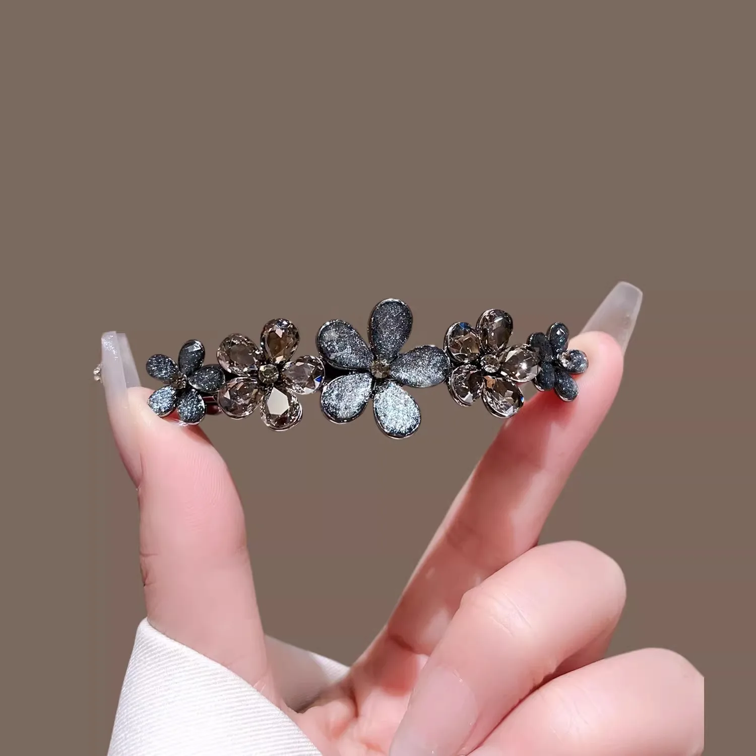 Tie Bar Clip - Elegant Crystal Flower Hairpin Spring Clip