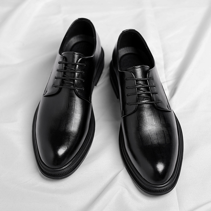 Mens Black Textured Leather Po - đánh giá và giá Formal Men Daily Wear Shoes
