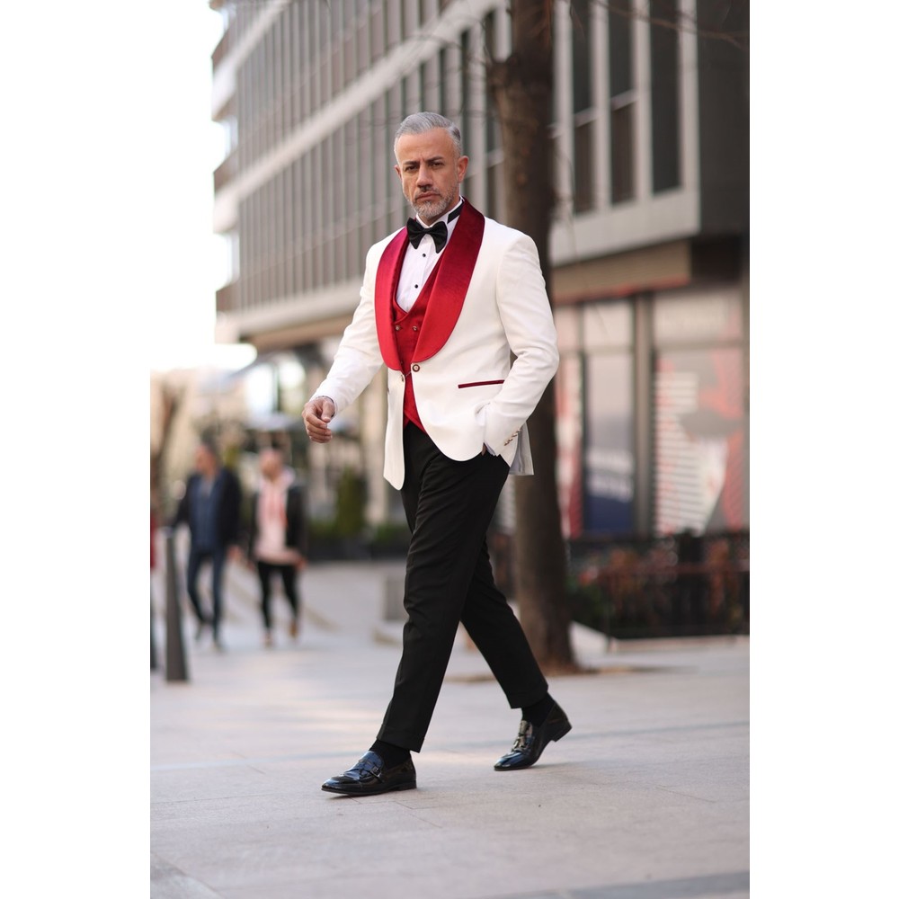 Red White Men Wedding Tuxedos  - đánh giá và giá Men Formal Wear Modern